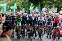 Geriant Thomas and Chris Froome on the front as the Peloton left Bristol