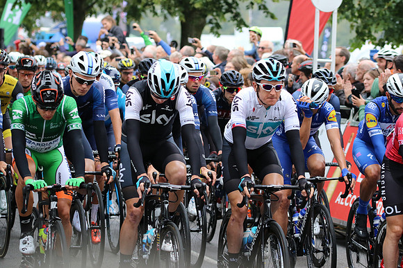 Geriant Thomas and Chris Froome on the front as the Peloton left Bristol